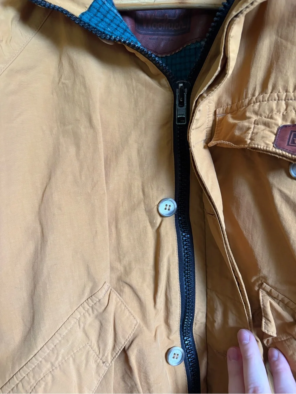 Vintage Woolrich Gore Tex Wool Lined Bomber Jacket Coat Mustard Tan Brown M